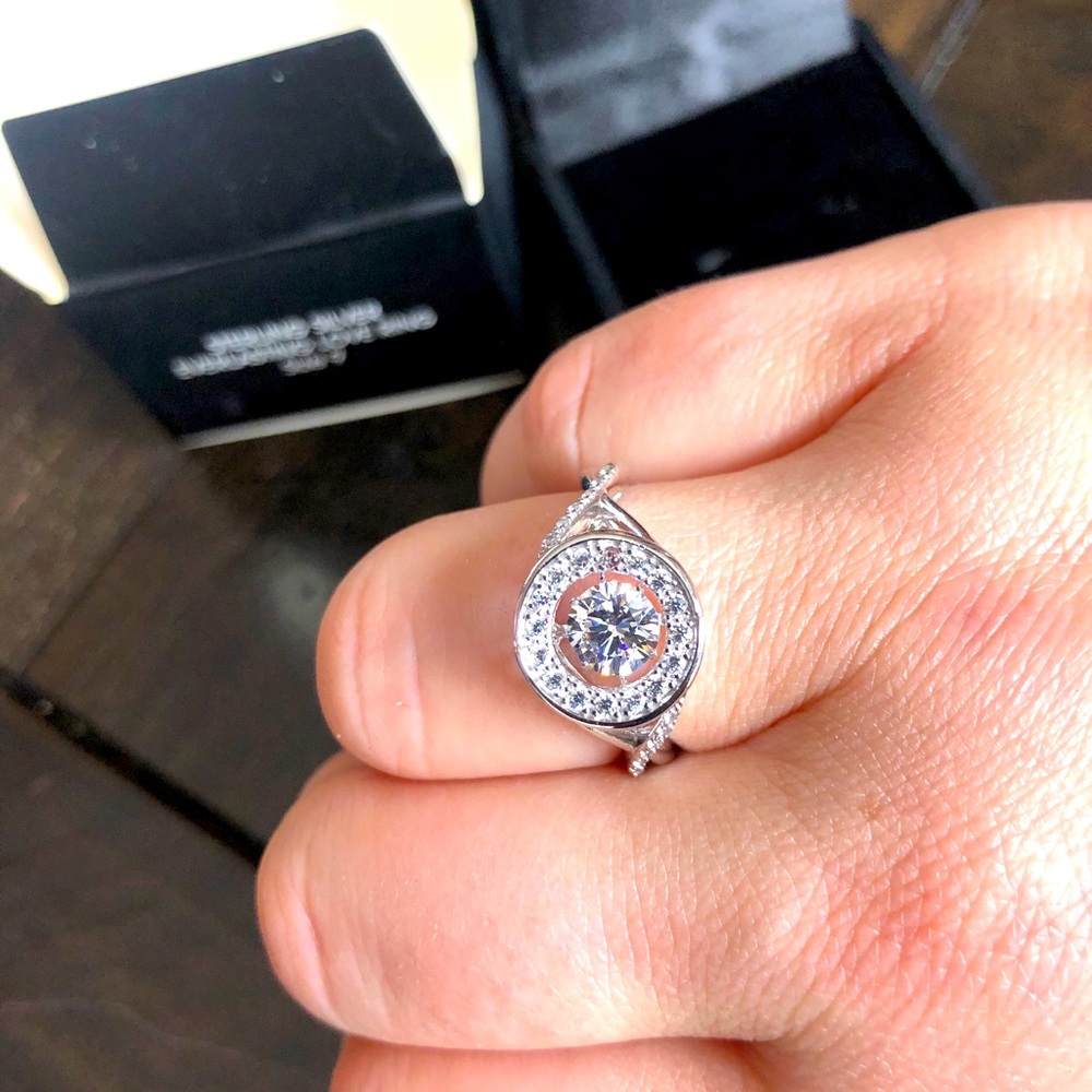 Sterling silver 925 CZ floating stone halo ring